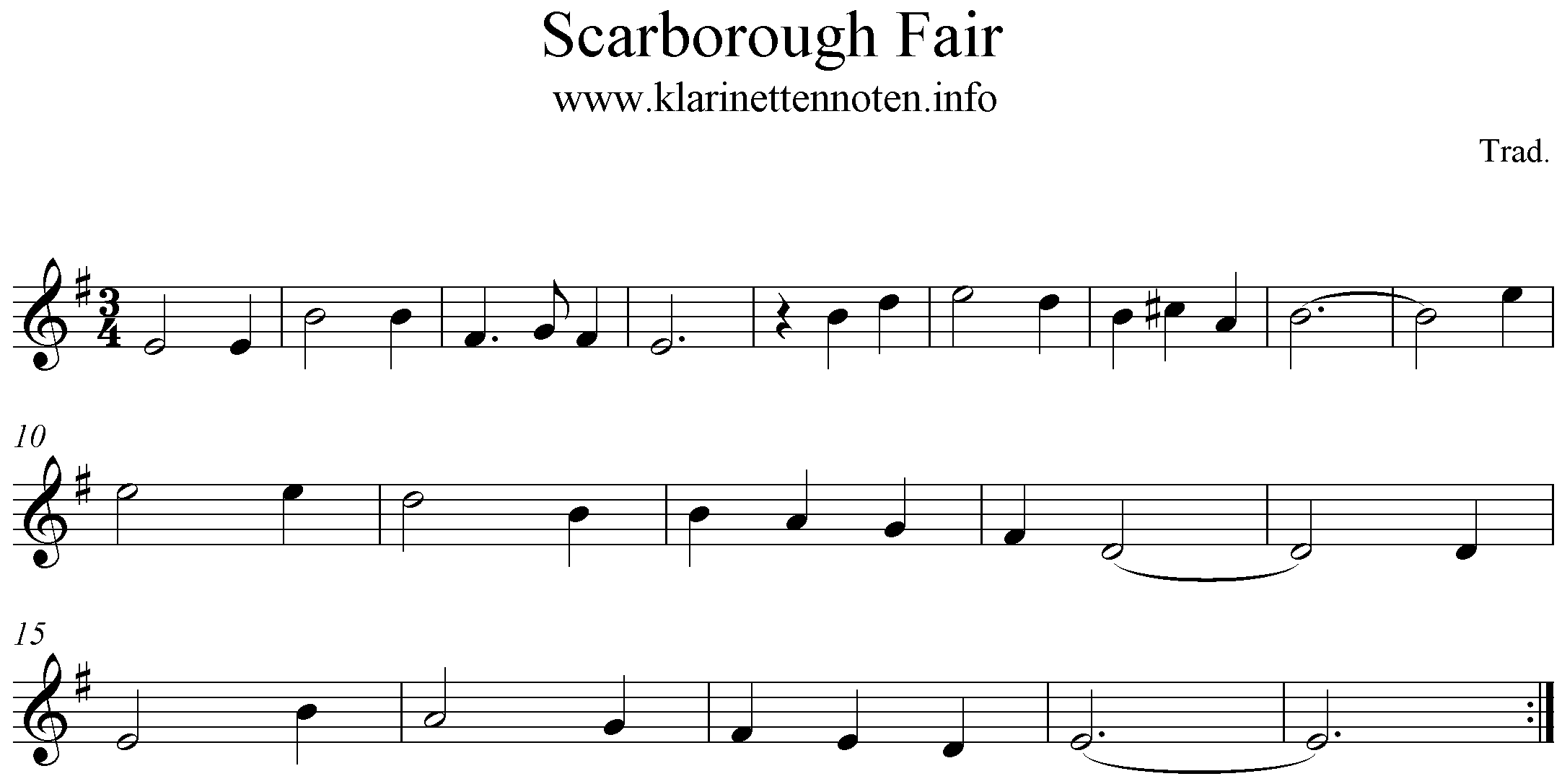 score, freesheet music Scarborough Fair, Clarinette, Em